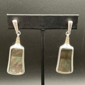 RLM Soho Sterling Silver Abalone‎ Inlay Earrings Mexico Modernist Dangle 2.25"